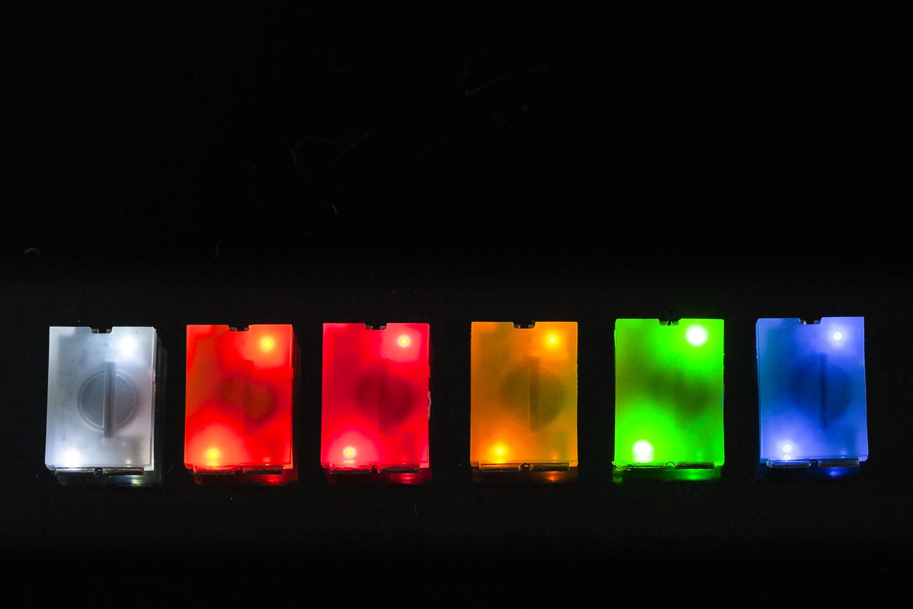 The six different colours. The brightness has been reduced